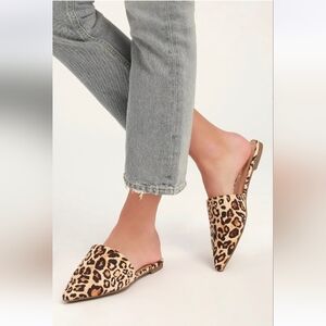 Lulus Lorenza Leopard Pointed Toe Slides 10